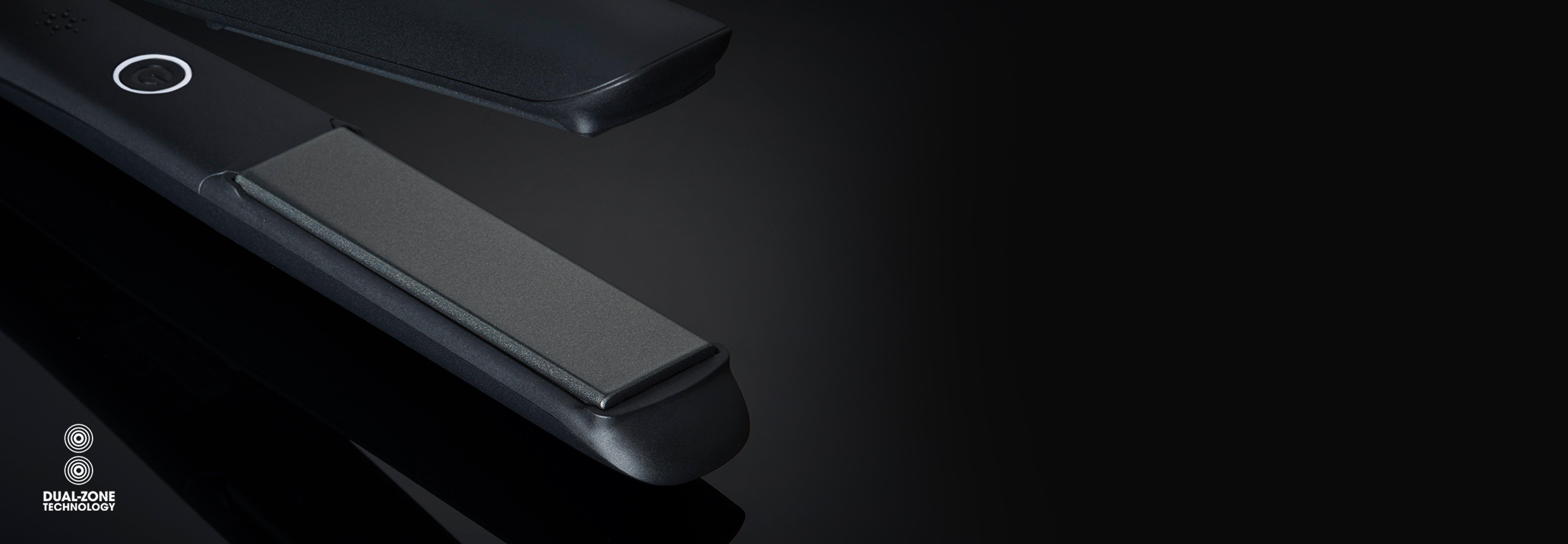 ghd gold styler plates close up and icon to show dual-zone technology