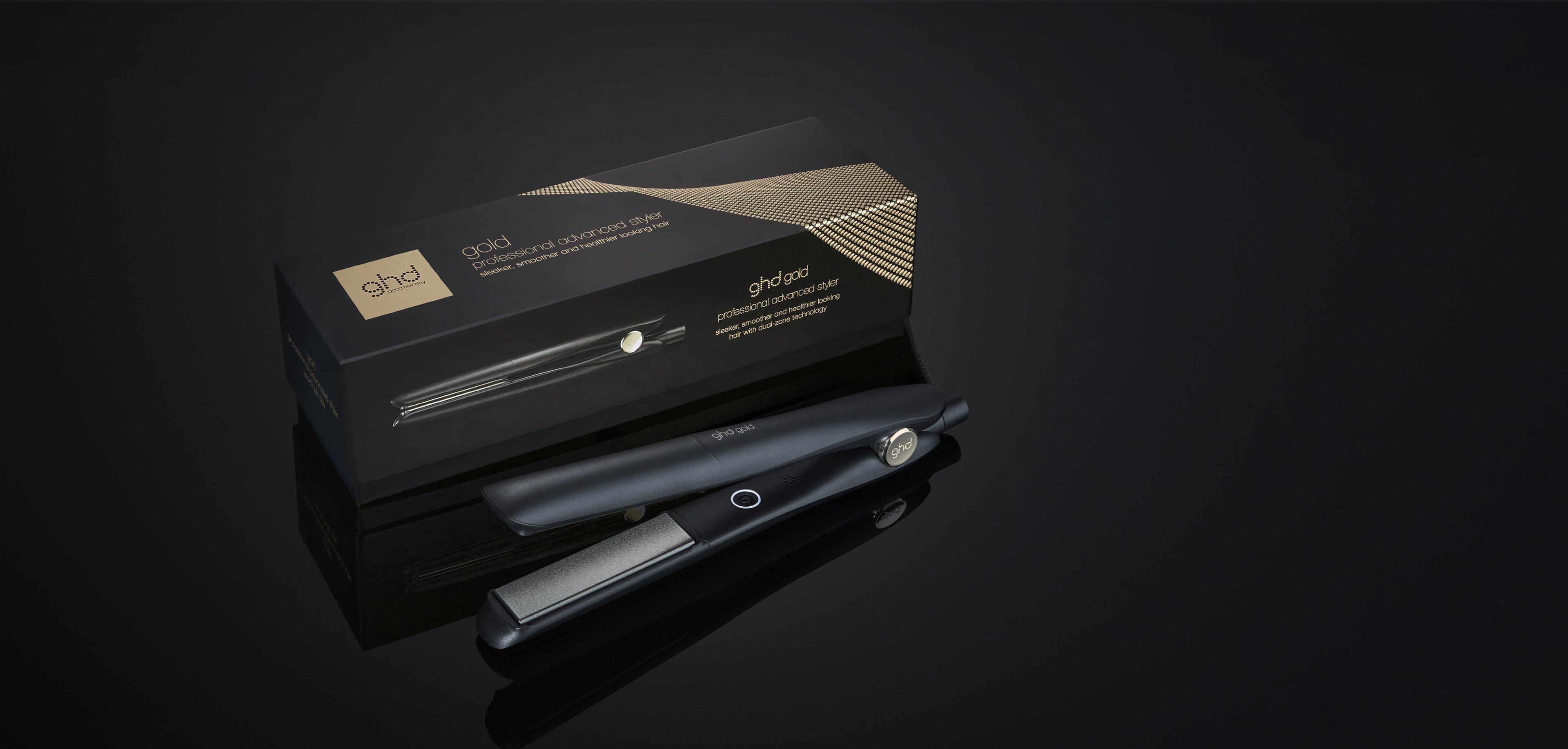 ghd gold hair staightener and box