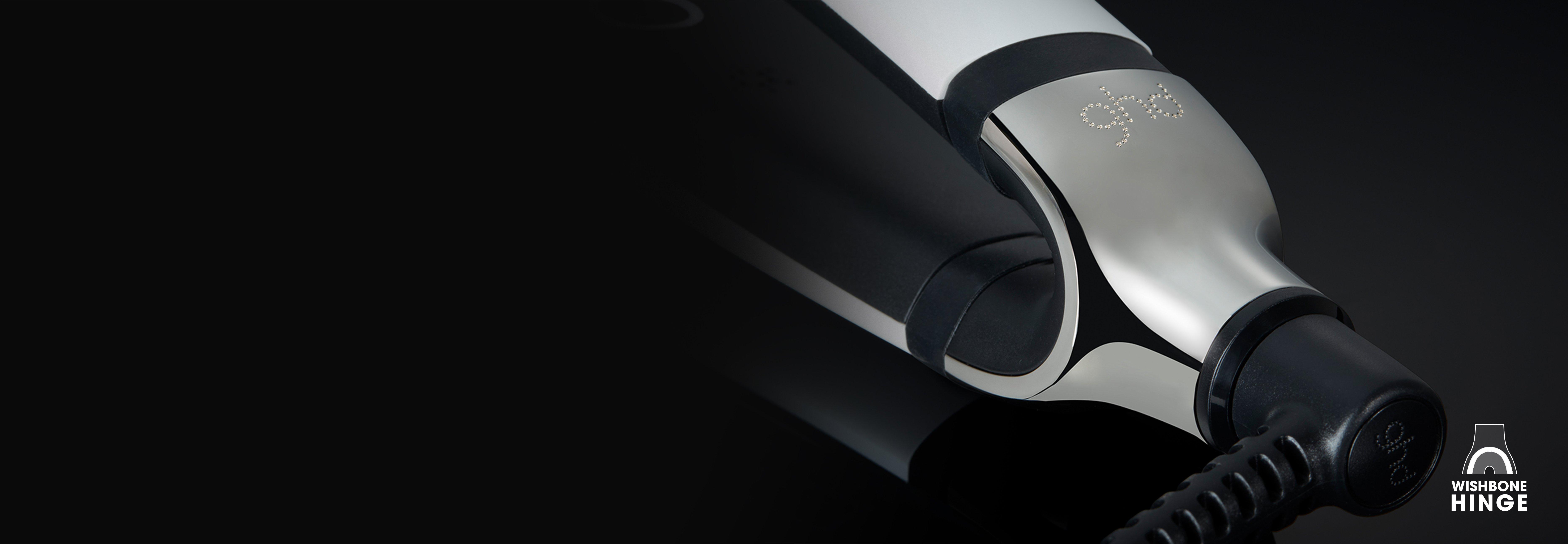 ghd one inch platinum plus styler in white hinge close-up