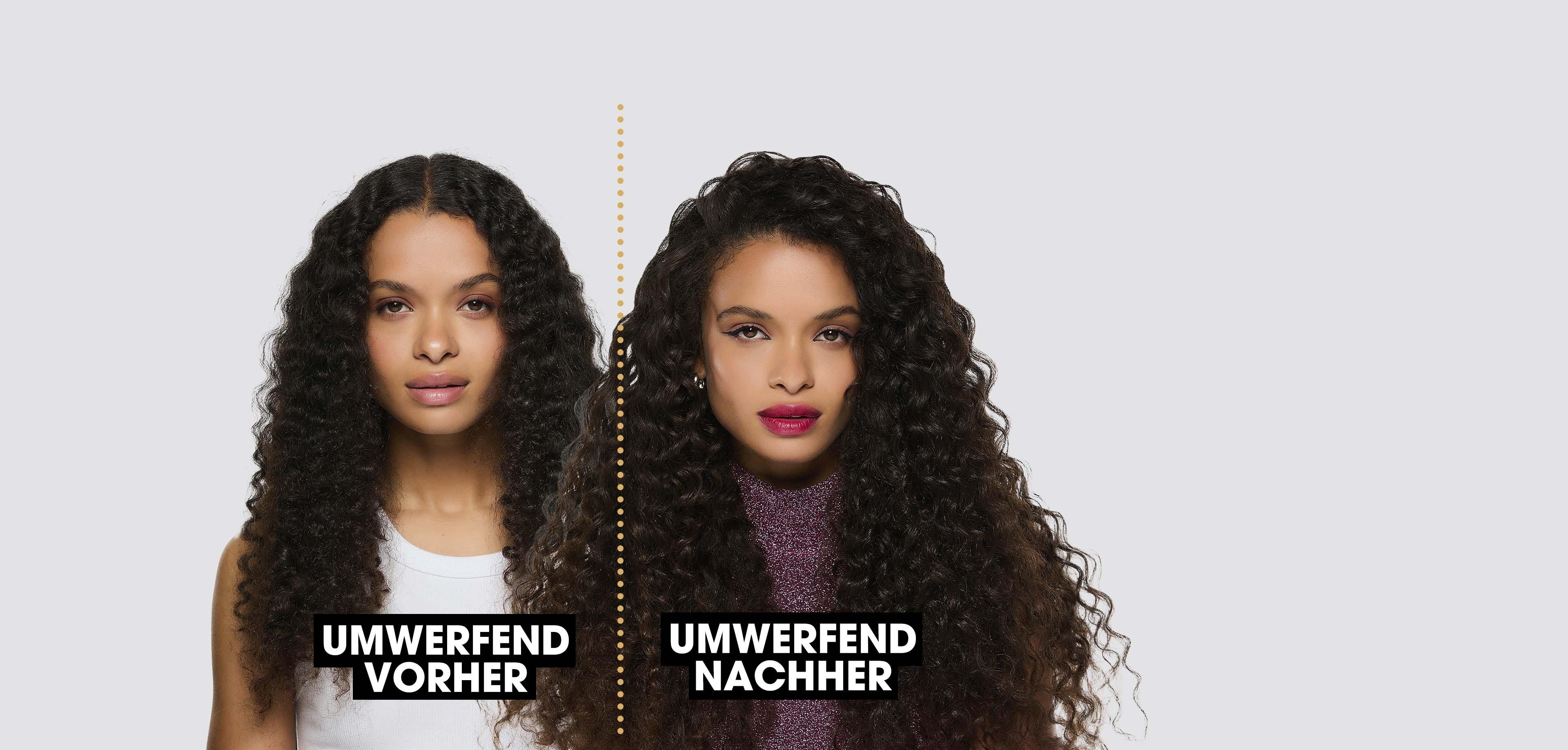 Vor und nach dem Styling mit ghd curve thin wand 