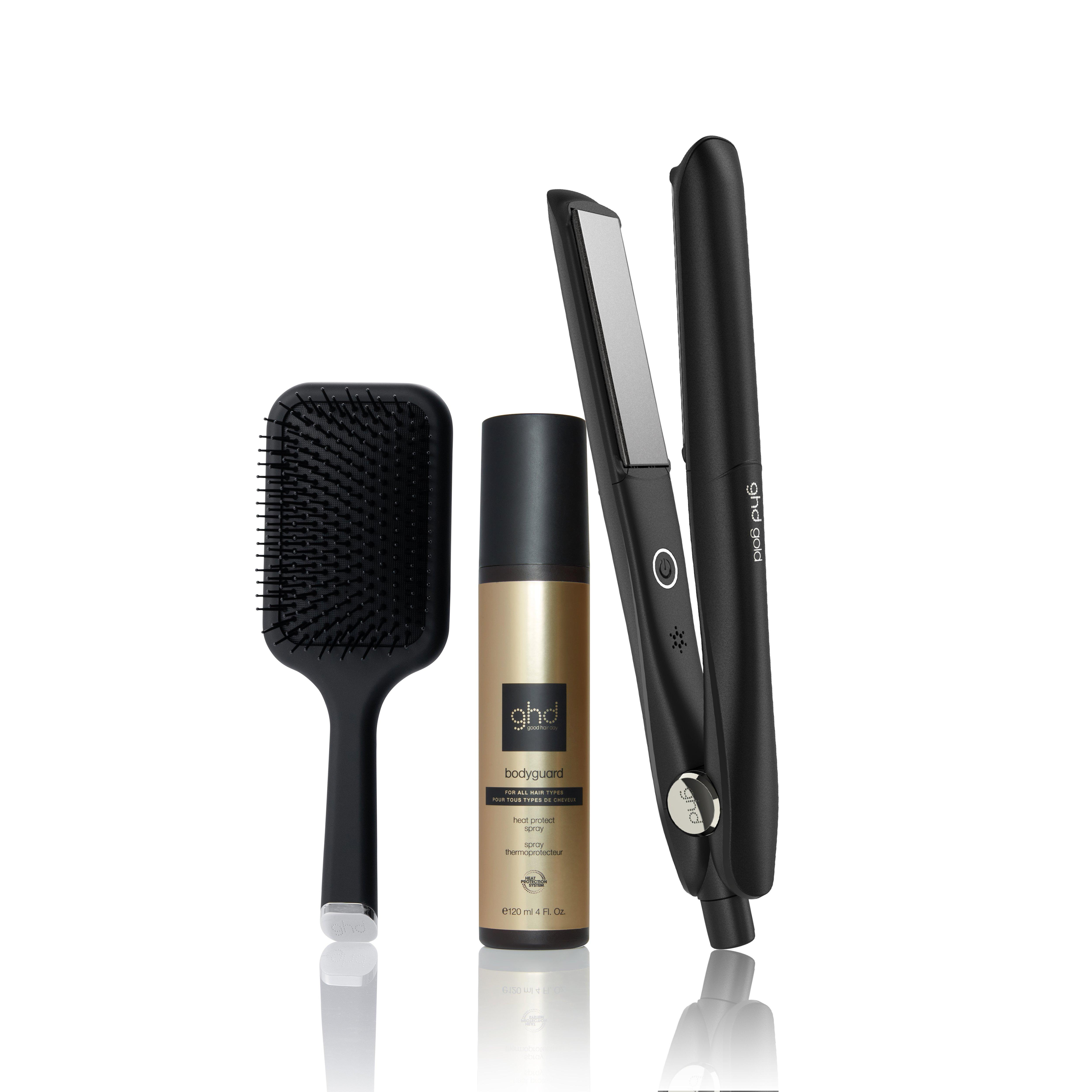 Trio ghd Lisseur Gold + Brosse + Spray, Noir Mat