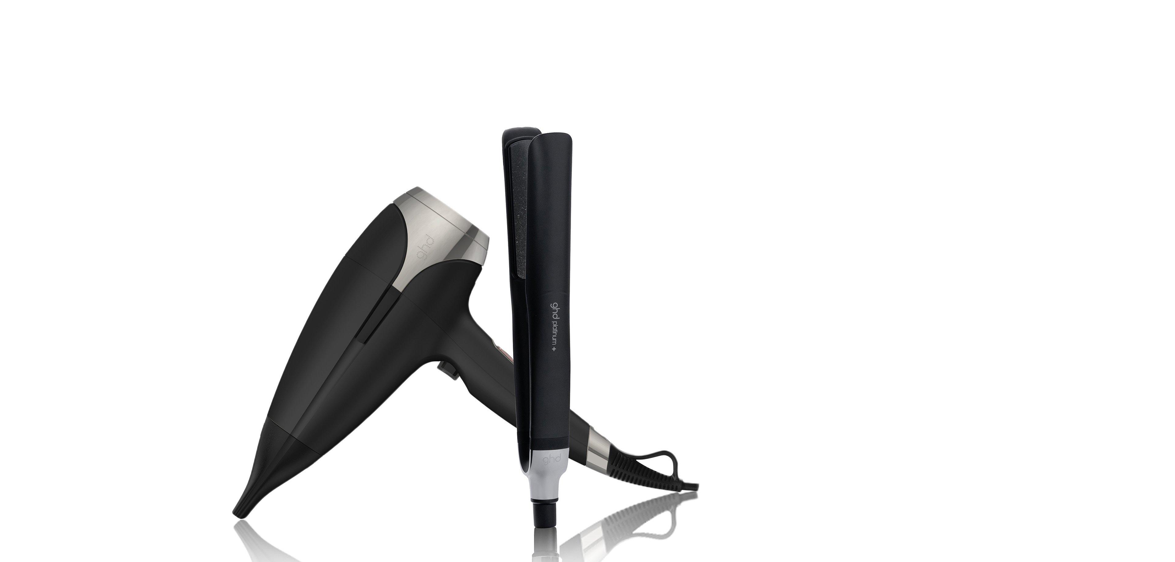 GHD PLATINUM+ HAIR STRAIGHTENER & GHD HELIOS® HAIR DRYER IN BLACK BUNDLE
