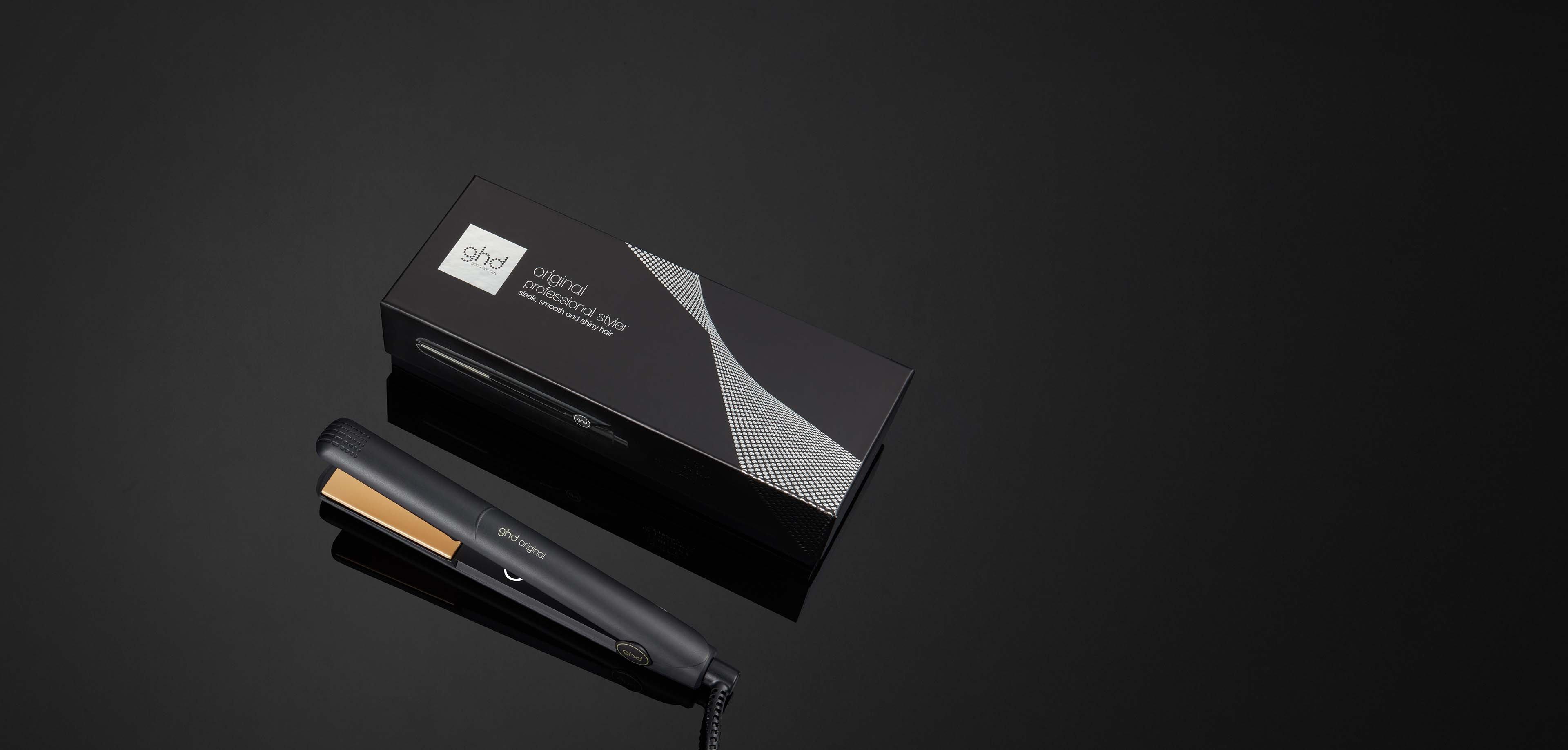 ghd original Haarstyler in Schwarz mit goldenen Platten und Karton