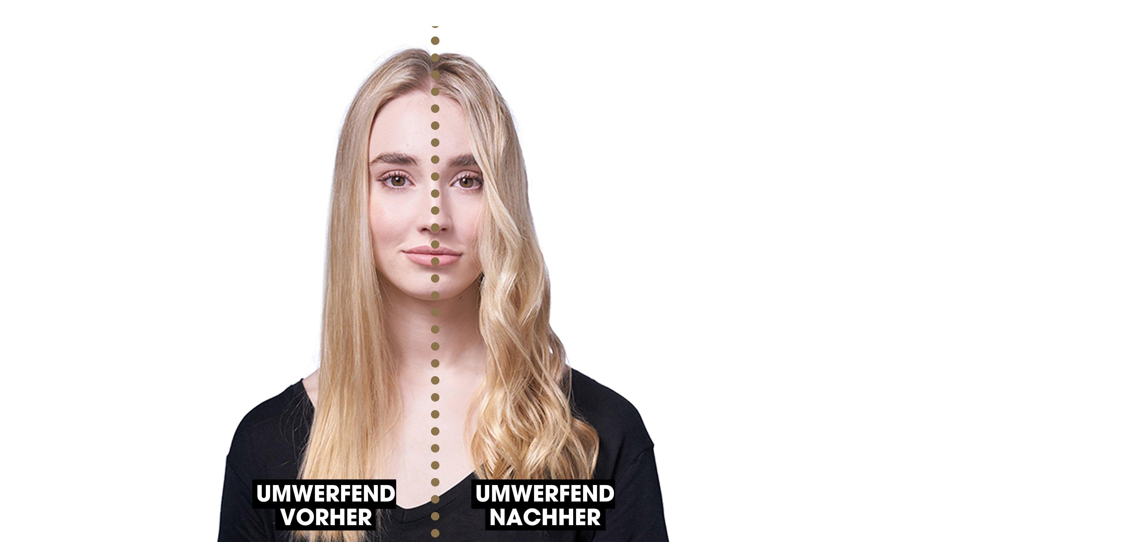 Vor und nach dem Styling mit dem pinken ghd gold Glätteisen