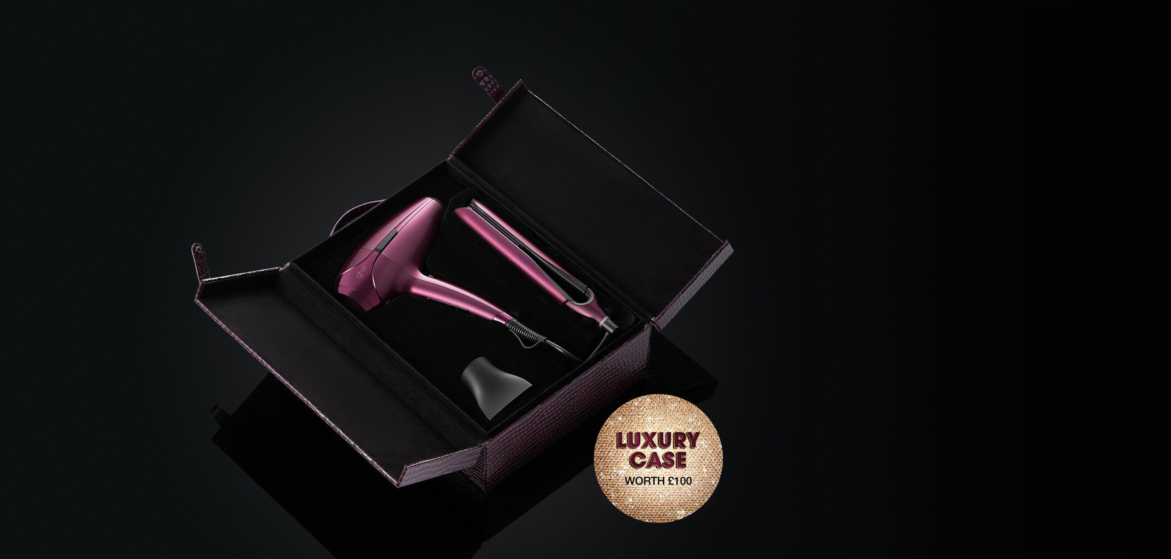NEW GHD DELUXE HAIR DRYER AND STRAIGHTENER GIFT SET IN CHERRY CHIC