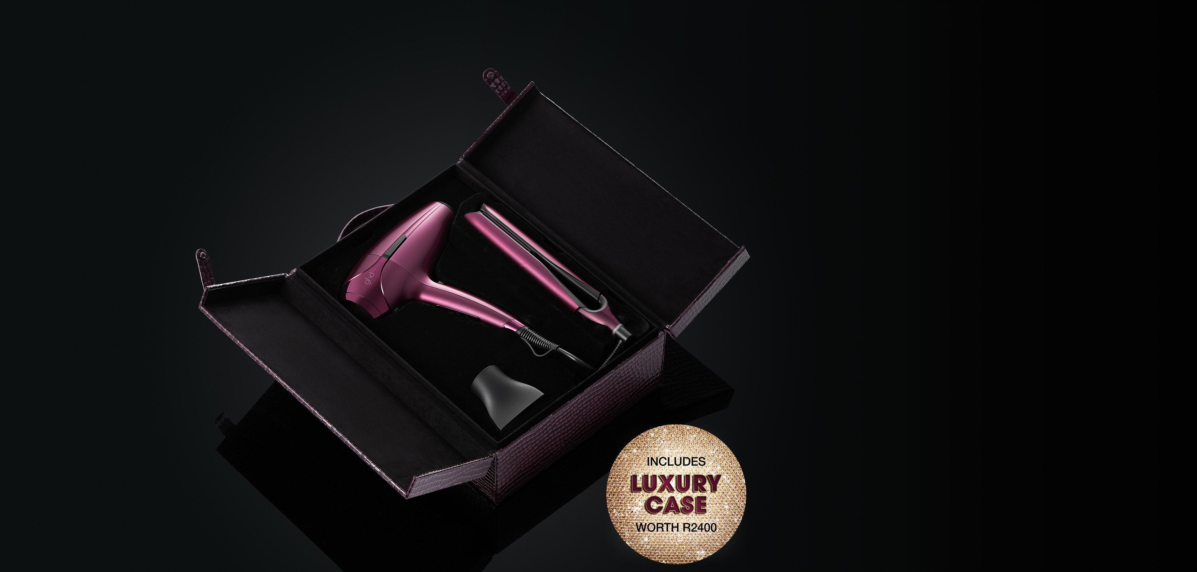 NEW GHD DELUXE HAIR DRYER AND STRAIGHTENER GIFT SET IN CHERRY CHIC