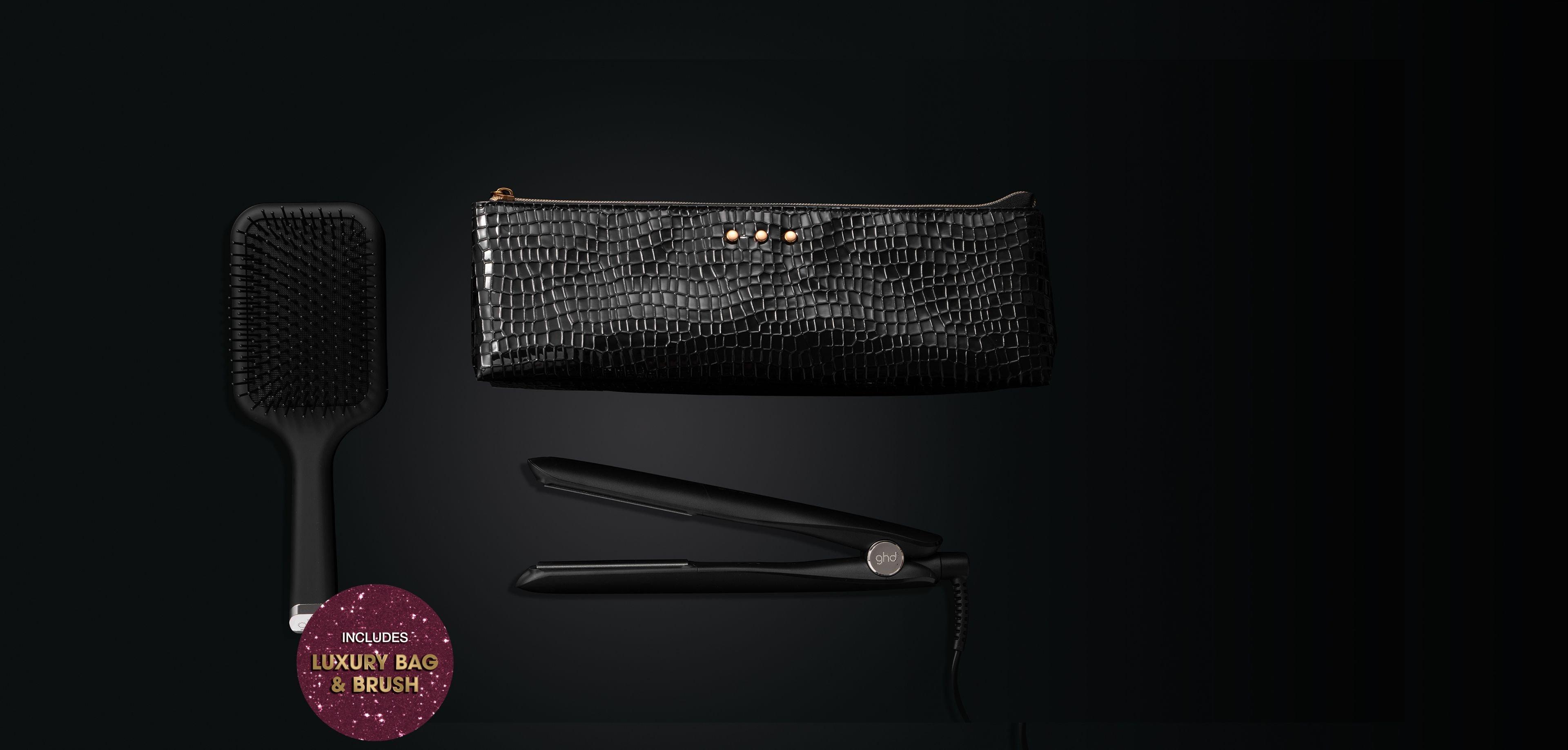 NEW GHD GOLD® HAIR STRAIGHTENER GIFT SET WITH BAG & PADDLE BRUSH