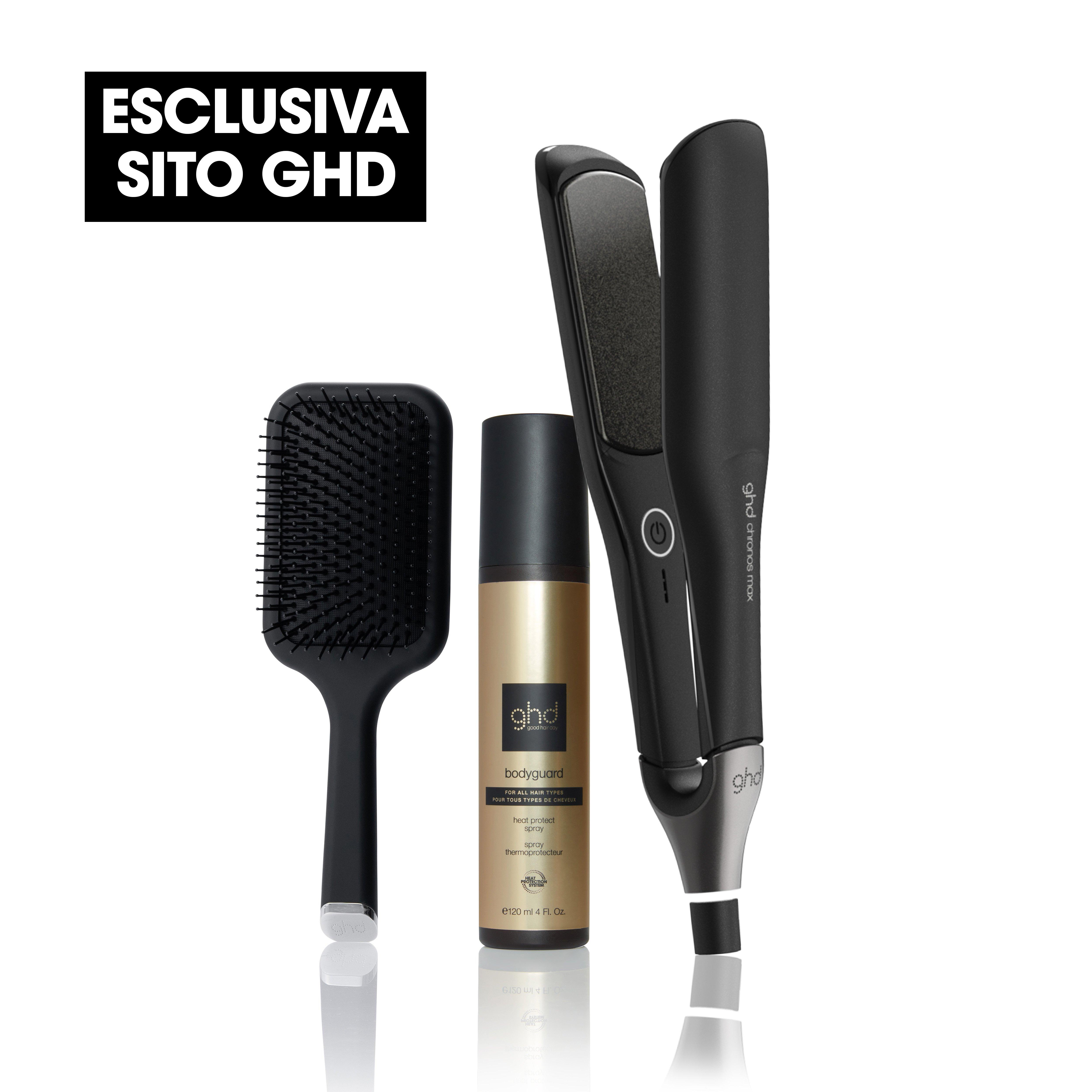 ghd Chronos Max Set Completo - Piastra Per Capelli ghd Chronos Max & ghd Bodyguard & ghd Paddle Brush, Bundle Set Nero