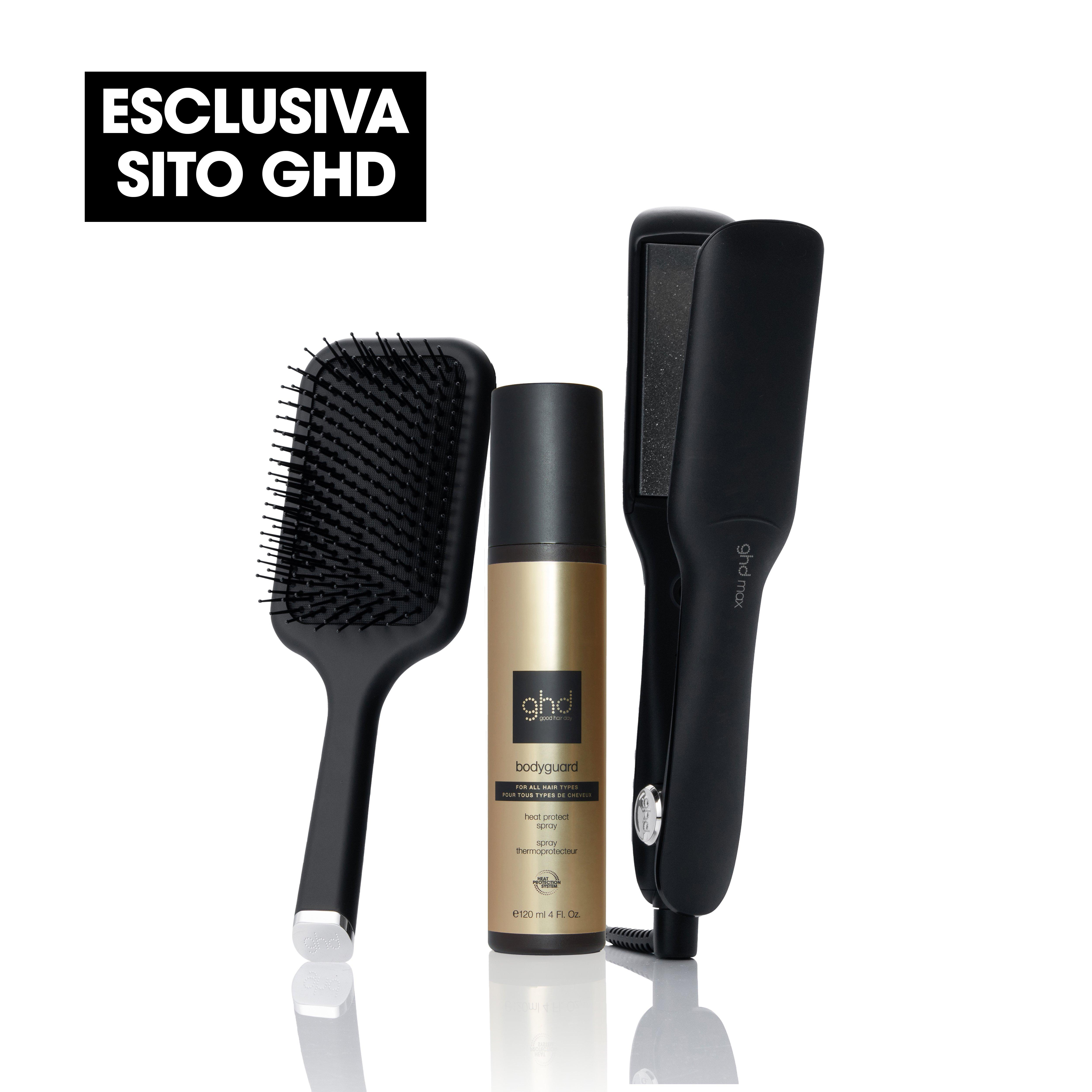 ghd Max Set Completo - Piastra Per Capelli ghd Max & ghd Bodyguard & ghd Paddle Brush, Bundle Set Nero