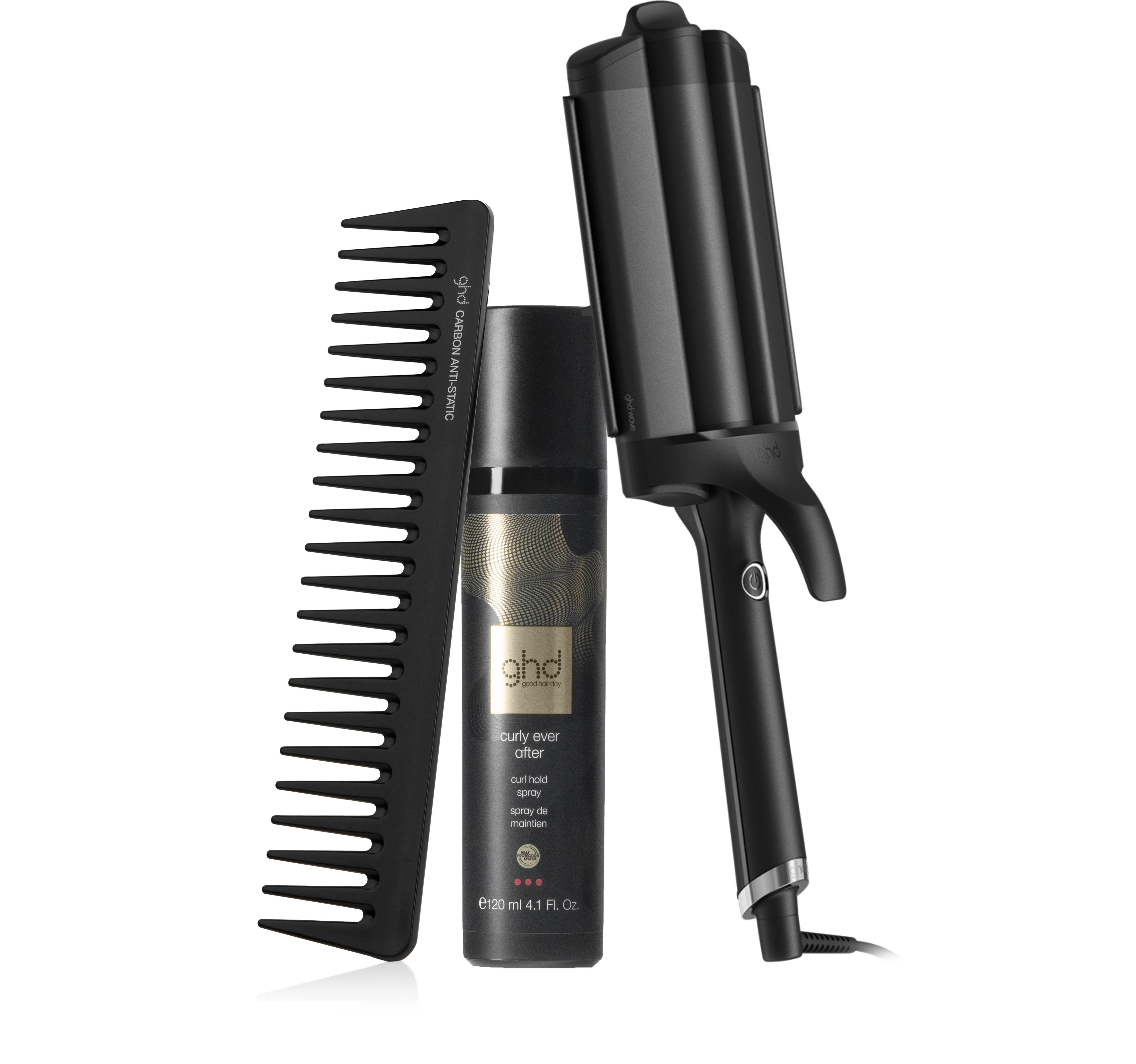 ghd Wave Triple Barrel Hair Waver In Black Bundle, Black Bundle Set