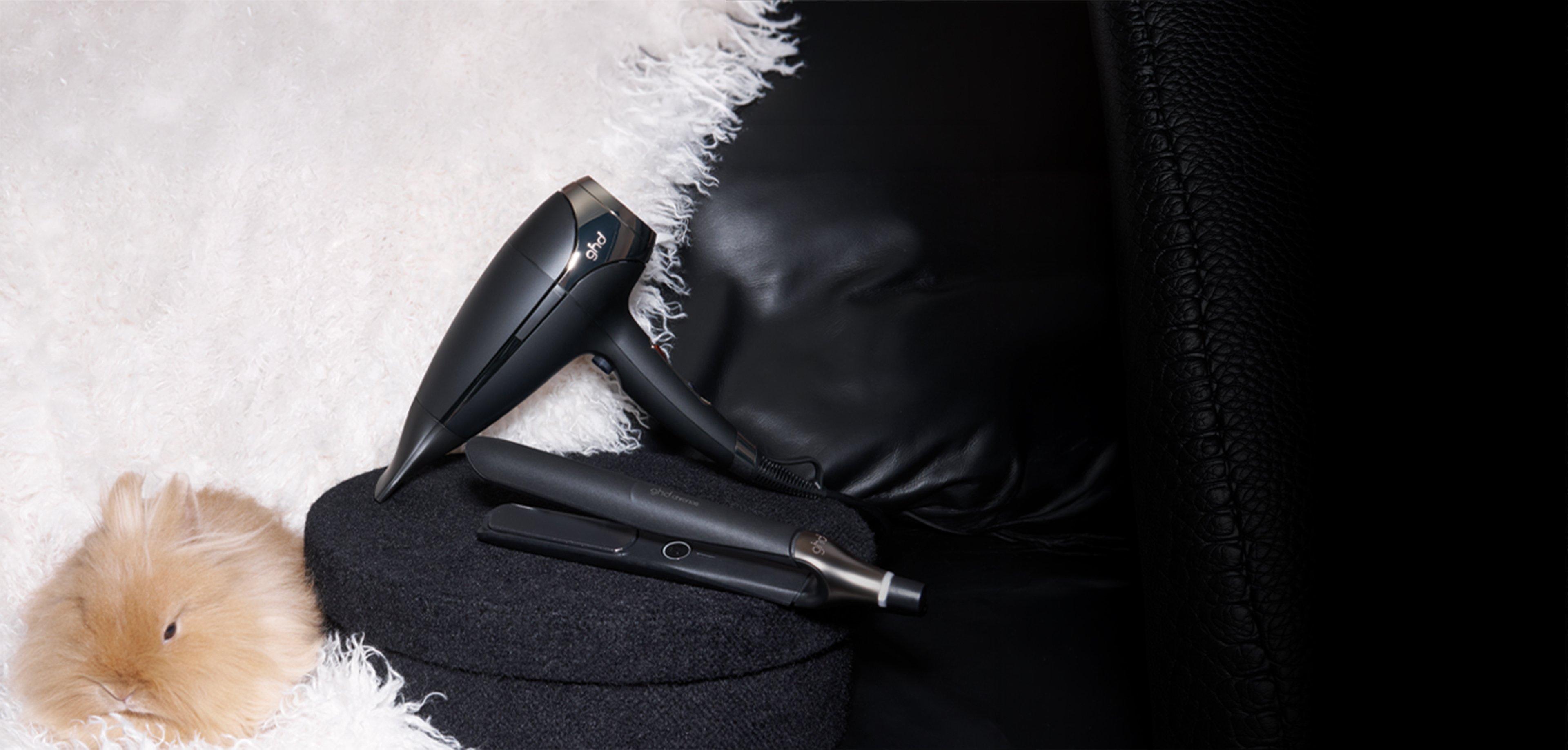 NEW GHD DELUXE HAIR STRAIGHTENER AND HAIR DRYER FESTIVE GIFT SET IN BLACK