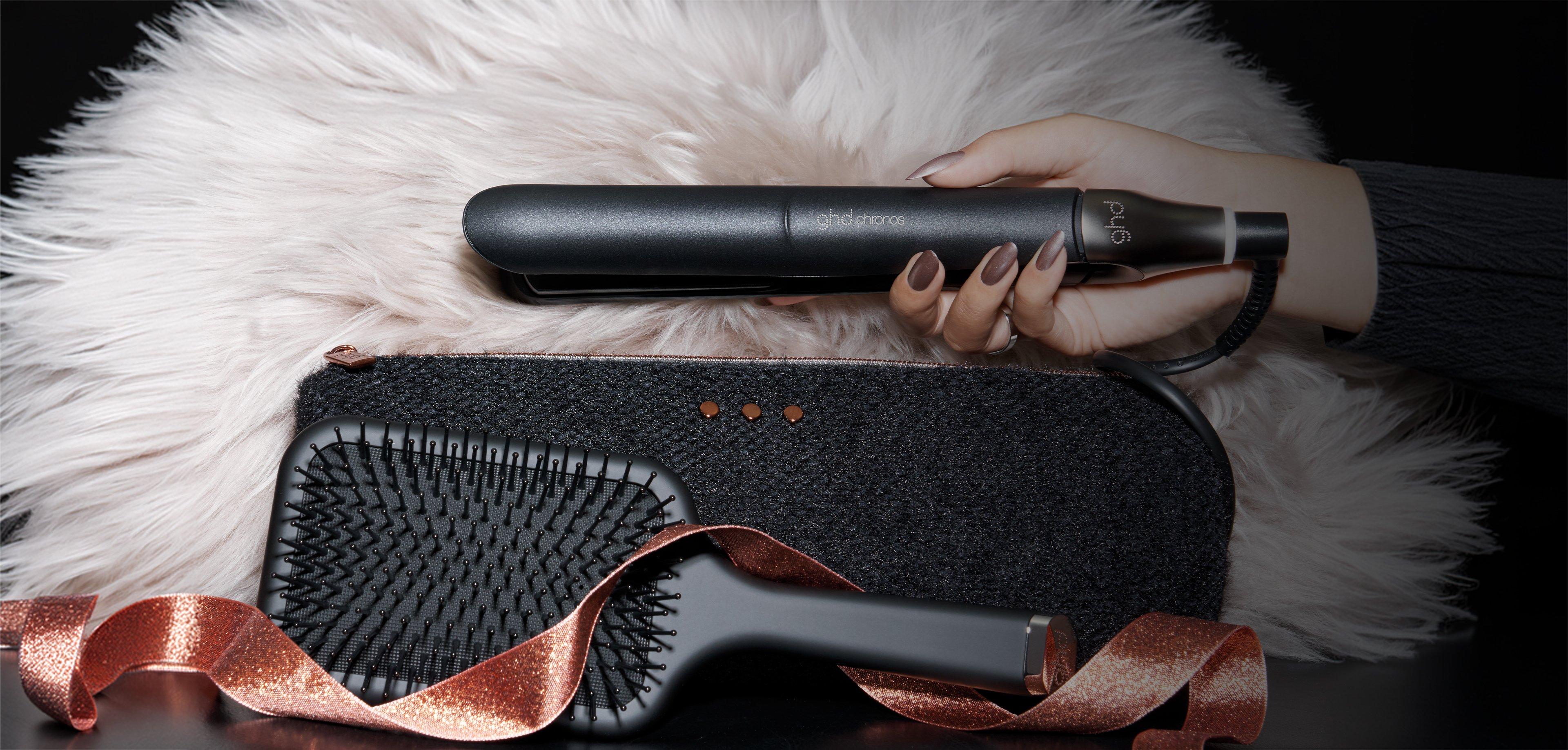 NEW GHD CHRONOS HAIR STRAIGHTENER FESTIVE GIFT SET IN BLACK (TOTAL VALUE £356.50)