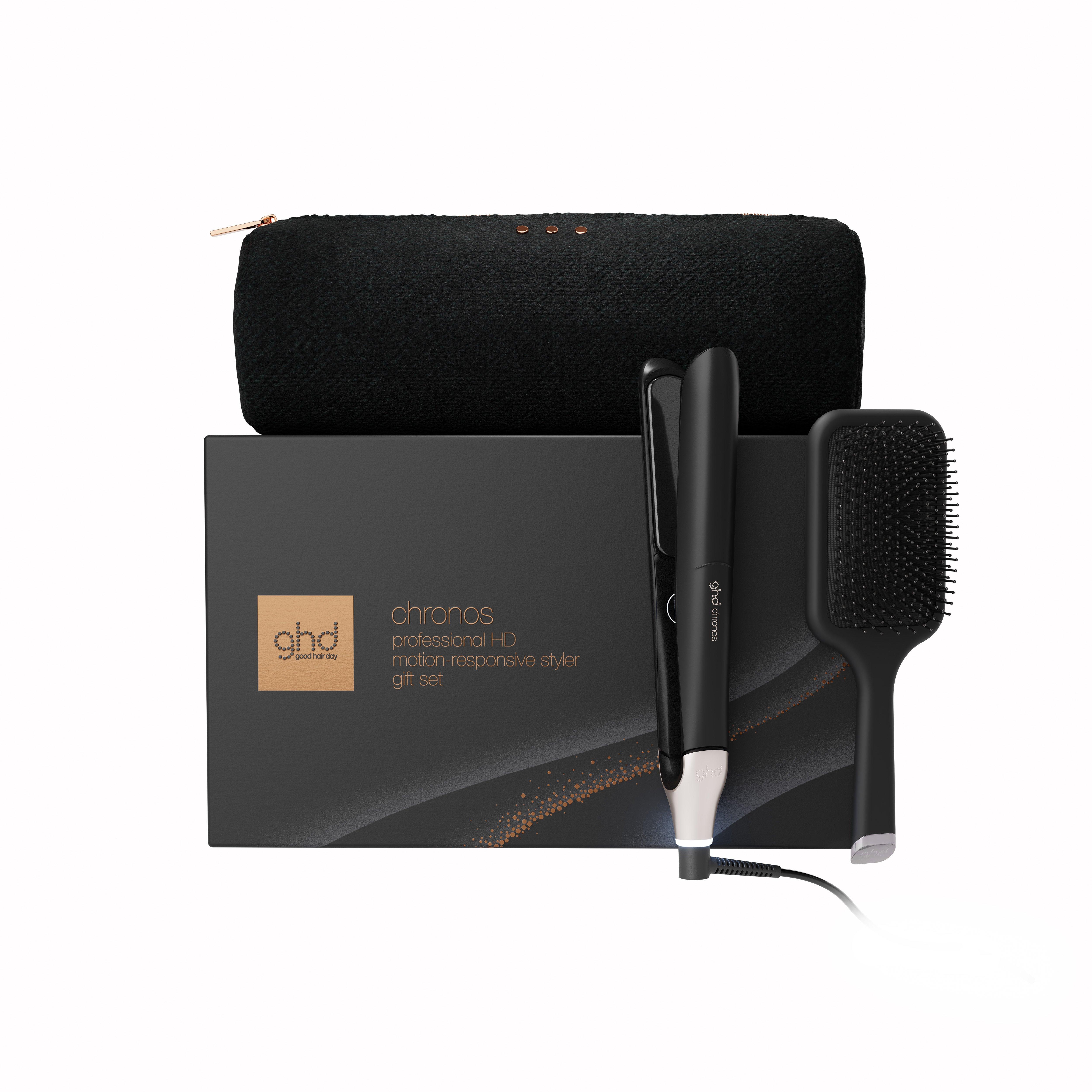 NEW GHD CHRONOS HAIR STRAIGHTENER FESTIVE GIFT SET IN BLACK (TOTAL WORTH €409)