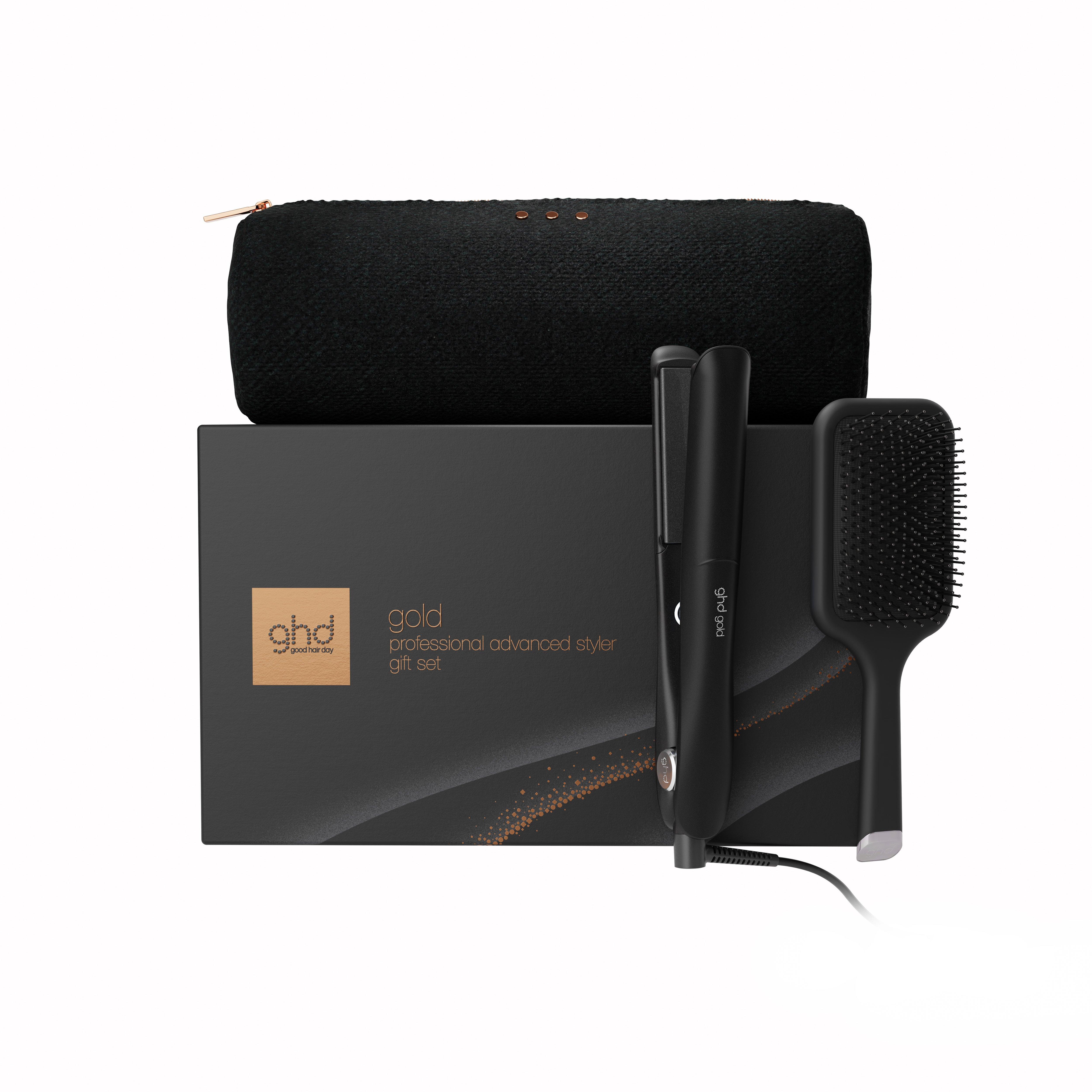 NEW GHD GOLD HAIR STRAIGHTENER FESTIVE GIFT SET IN BLACK (TOTAL VALUE €289)