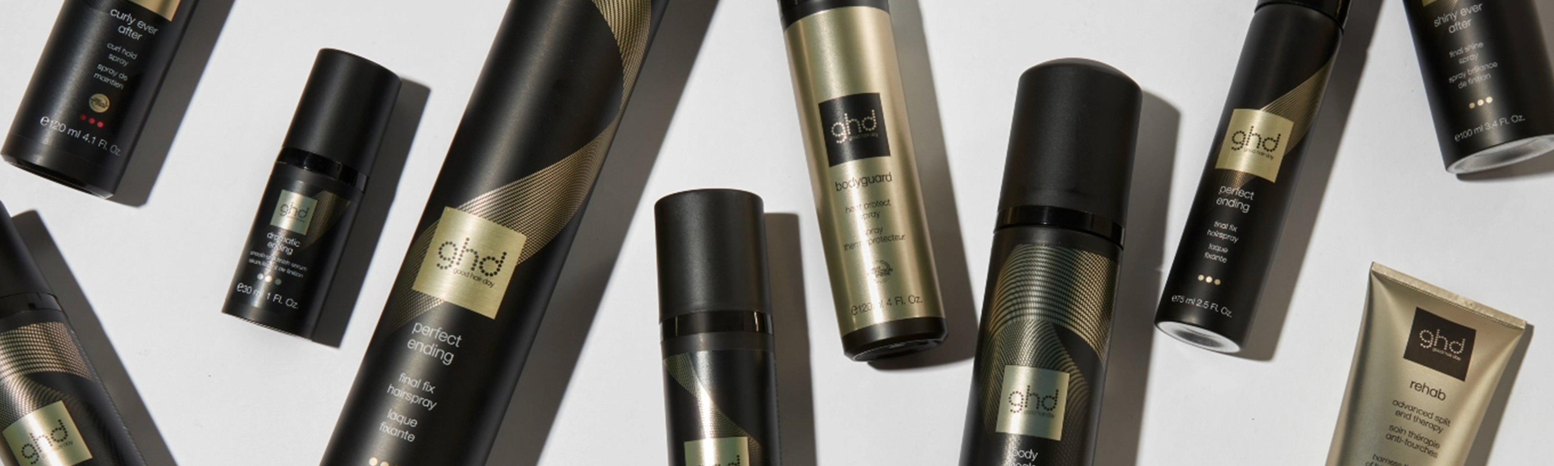 utvalg av ghd hårstylingprodukter