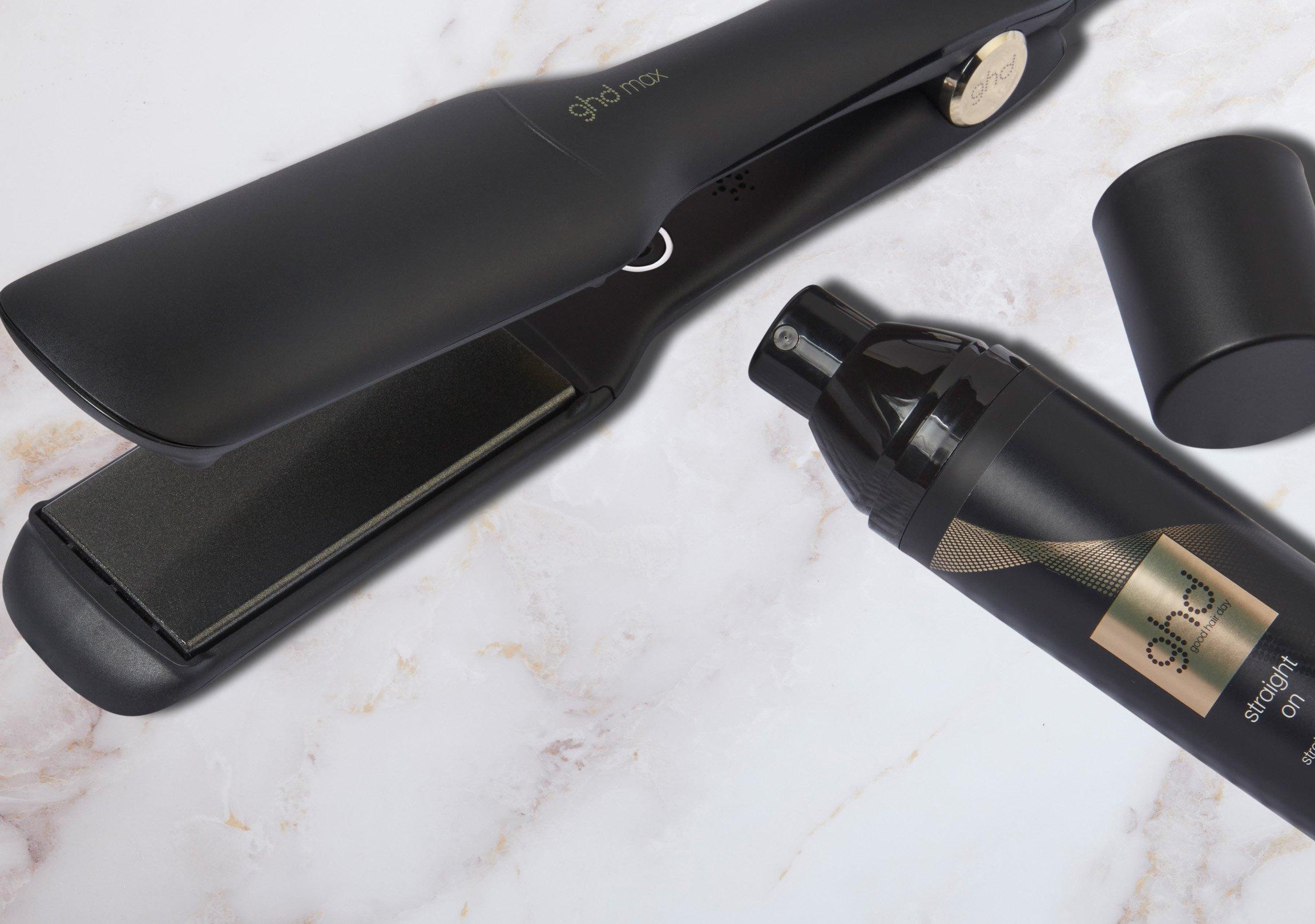plancha de pelo ghd max y spray de alisado