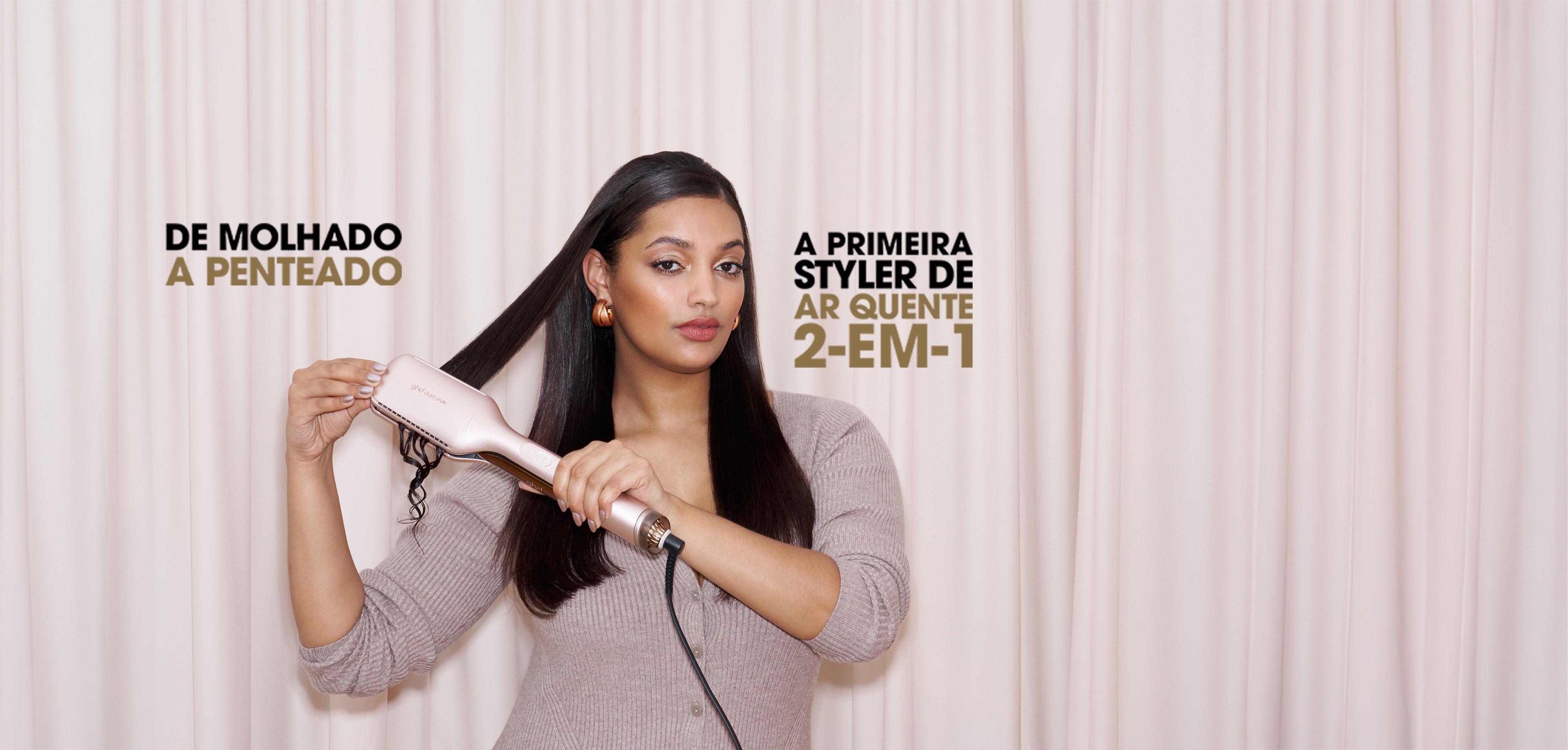 Prancha de cabelo 2-em-1 ghd Duet Style gift set em Beige Cashmere 