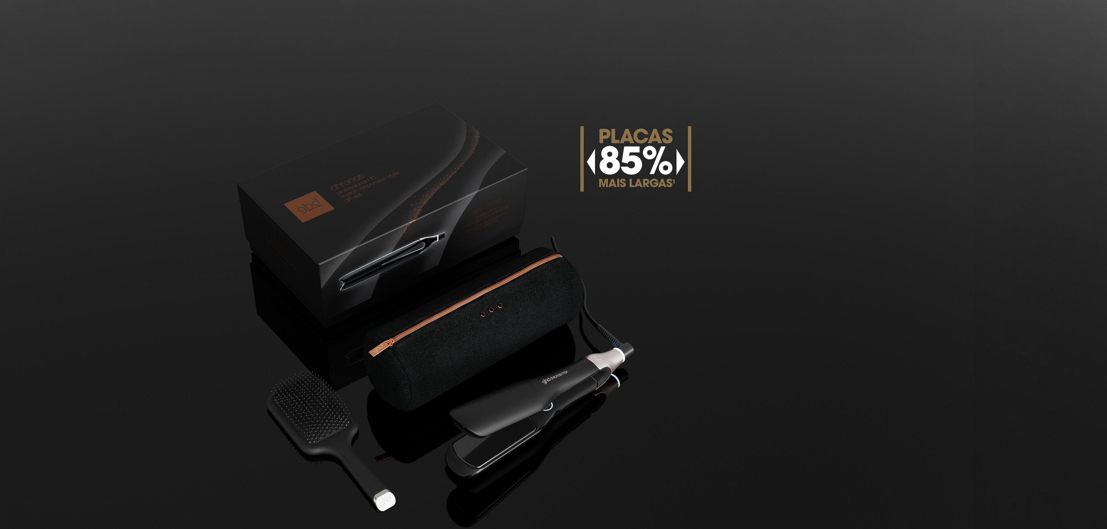 Prancha de cabelo ghd Chronos Max gift set em preto