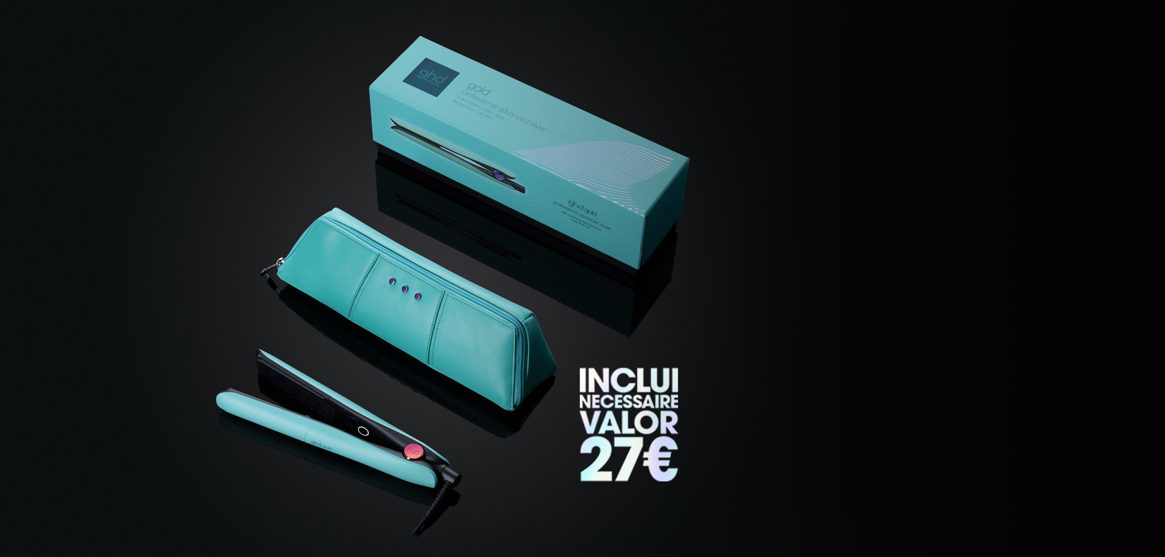 Prancha de cabelo ghd Gold em azul turquesa (placa 26 mm)