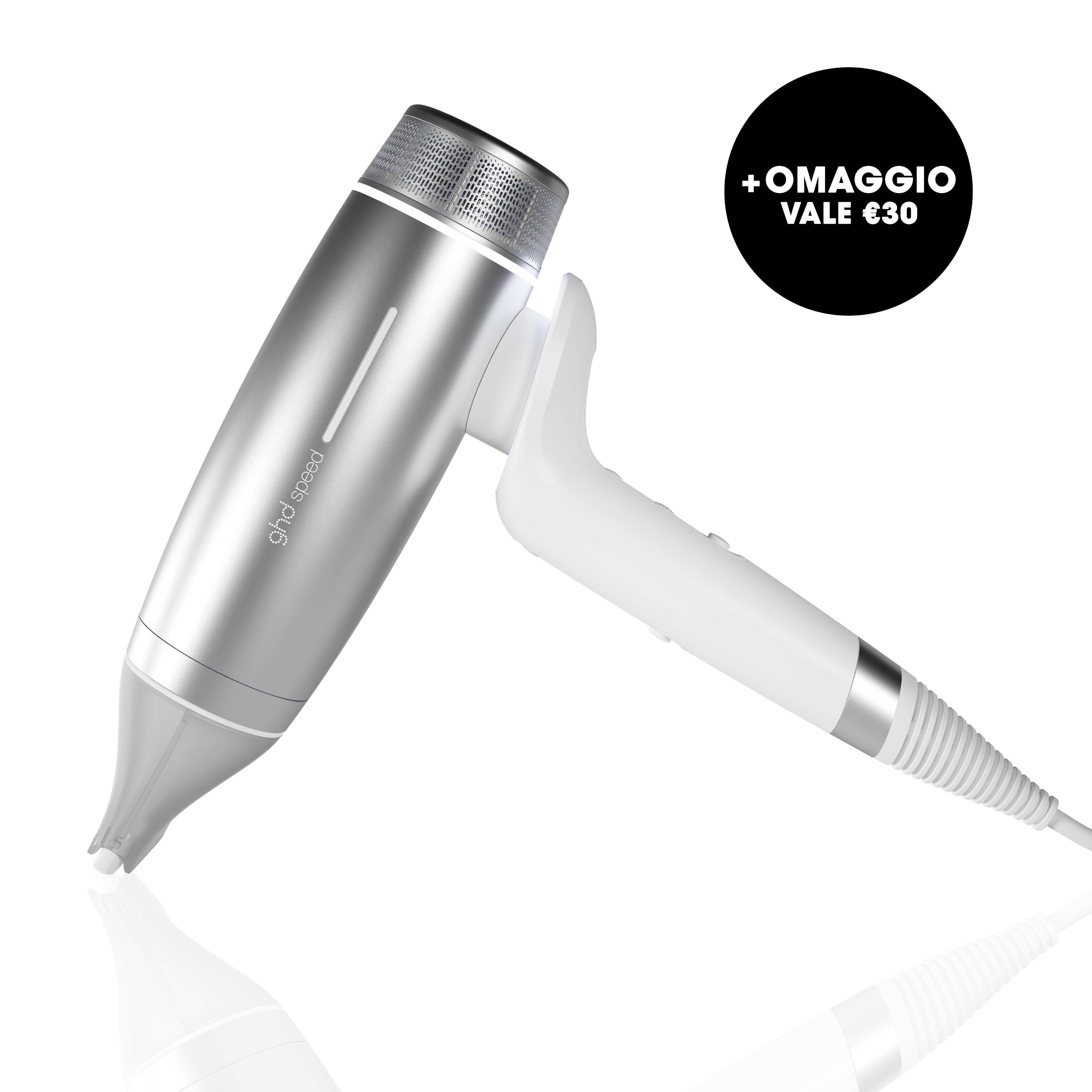 NUOVO GHD SPEED ASCIUGACAPELLI A IONI BIANCO METALLIZZATO