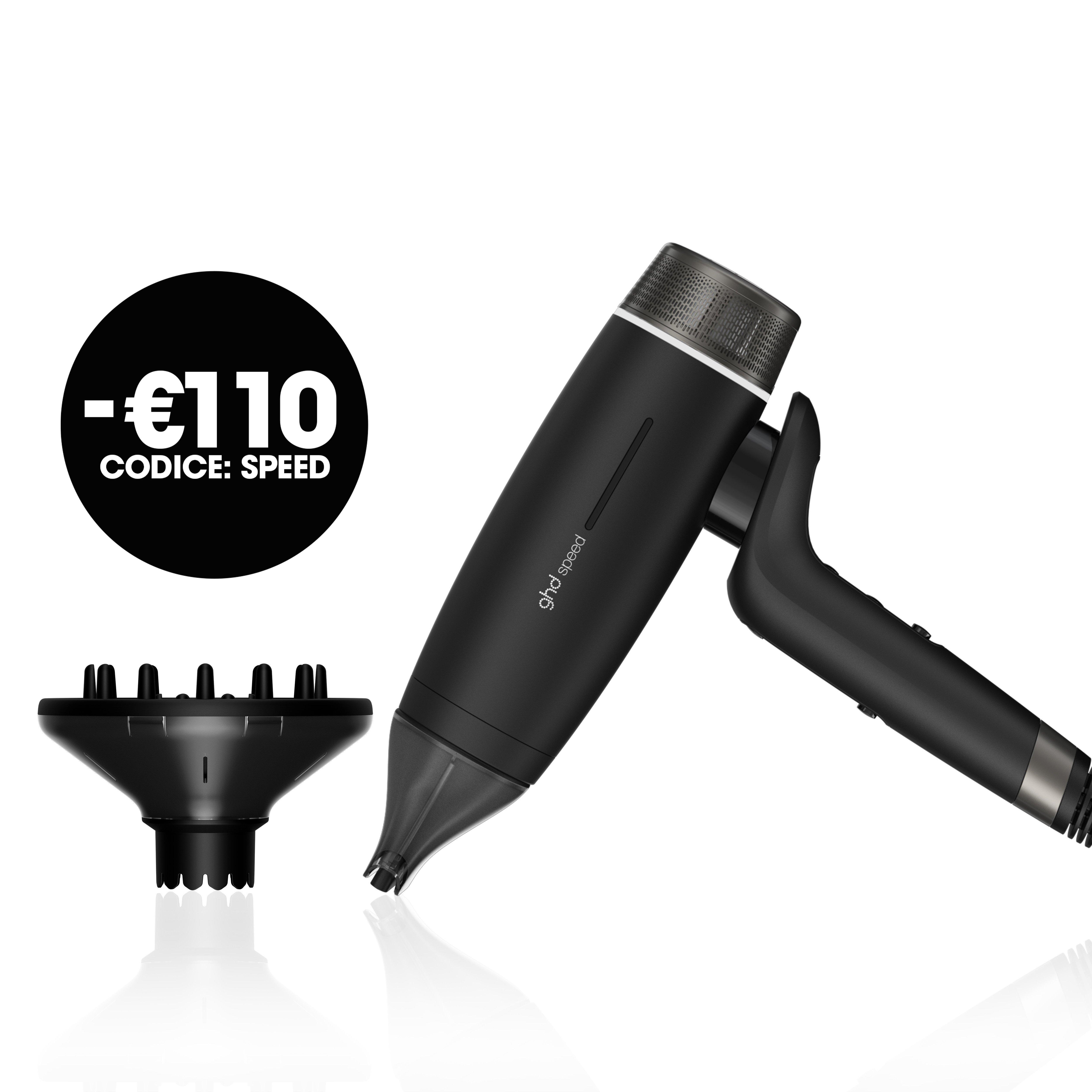 SET GHD PHON E DIFFUSORE: SPEED PHON A IONI NERO OPACO & DIFFUSORE PROFESSIONALE GHD