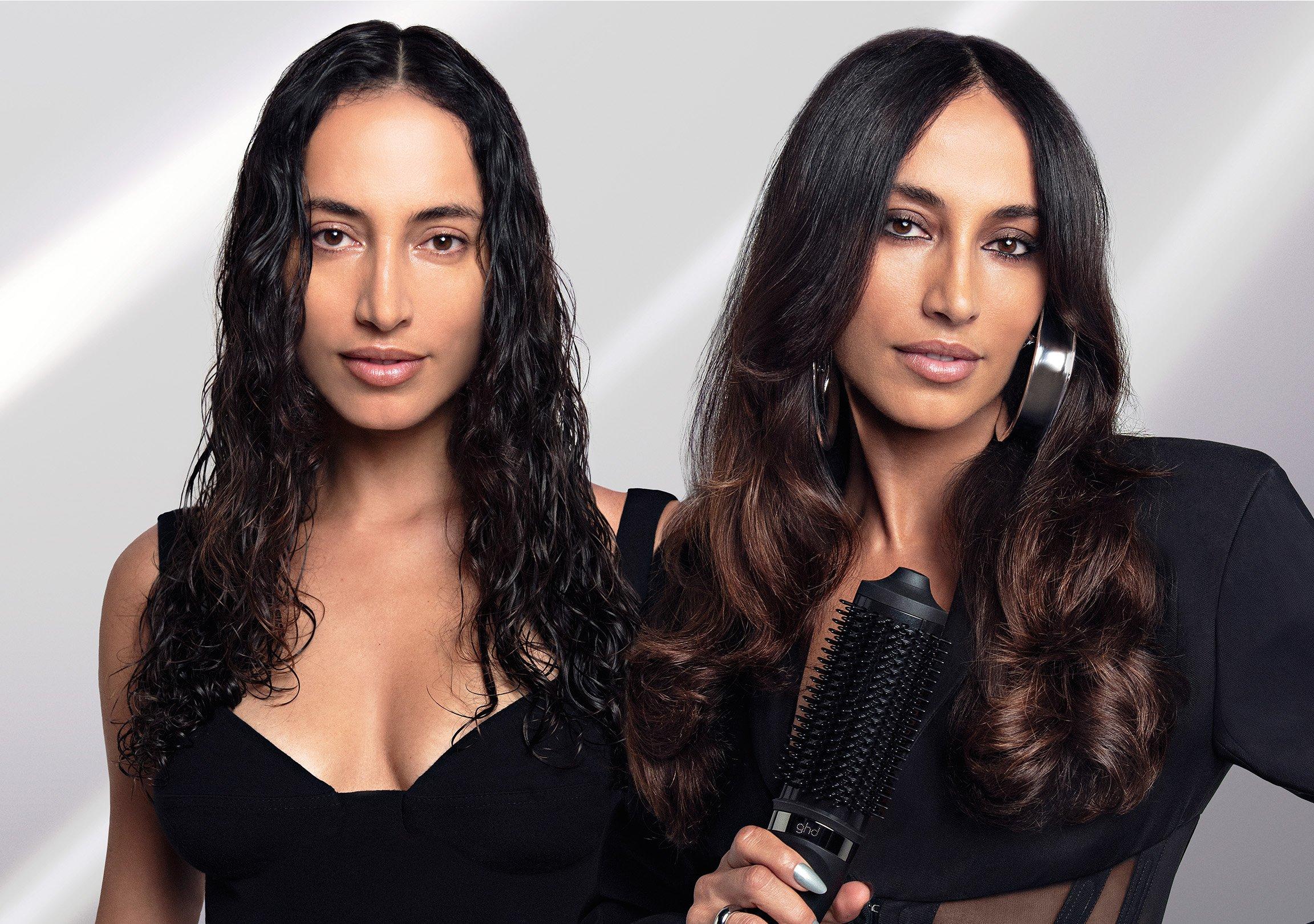 BEFORE AND AFTER from the use of dxuet blowdry on model