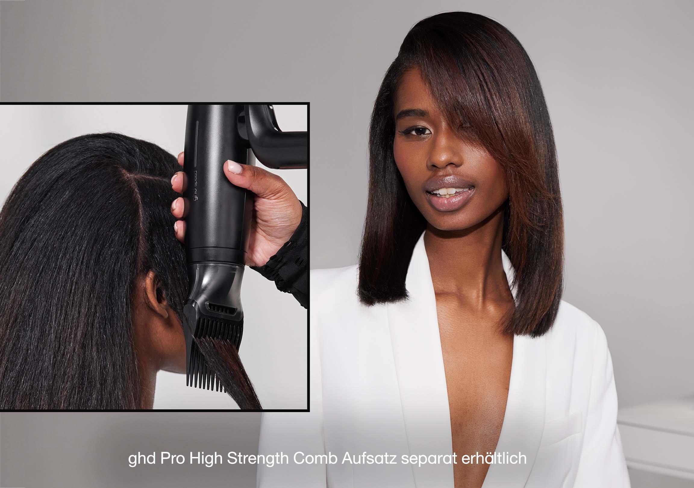 ghd speed Haartrockner mit Comb Aufsatz um natürliche Locken zu glätten