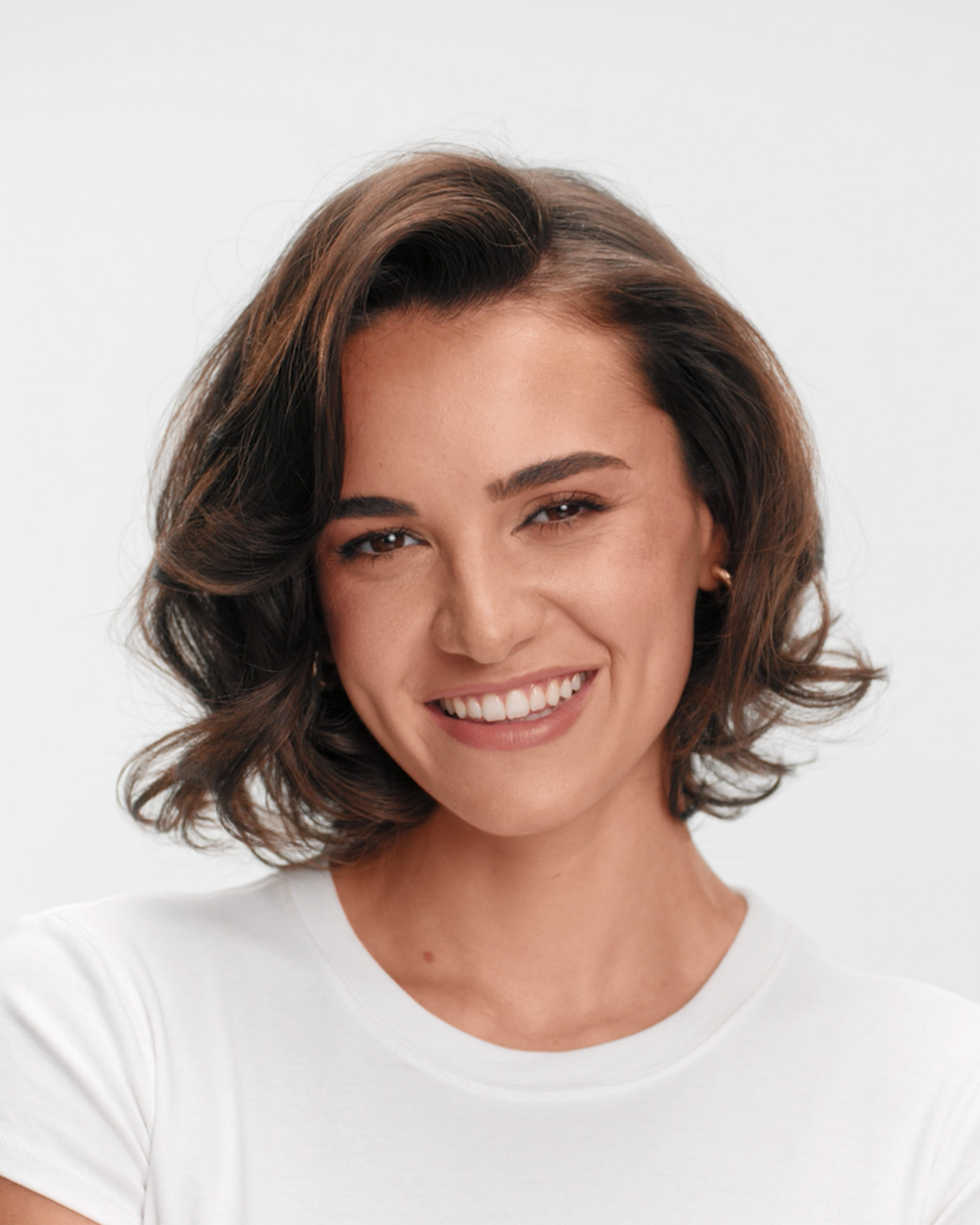 model with voluminous bob hairstyle created using ghd rise