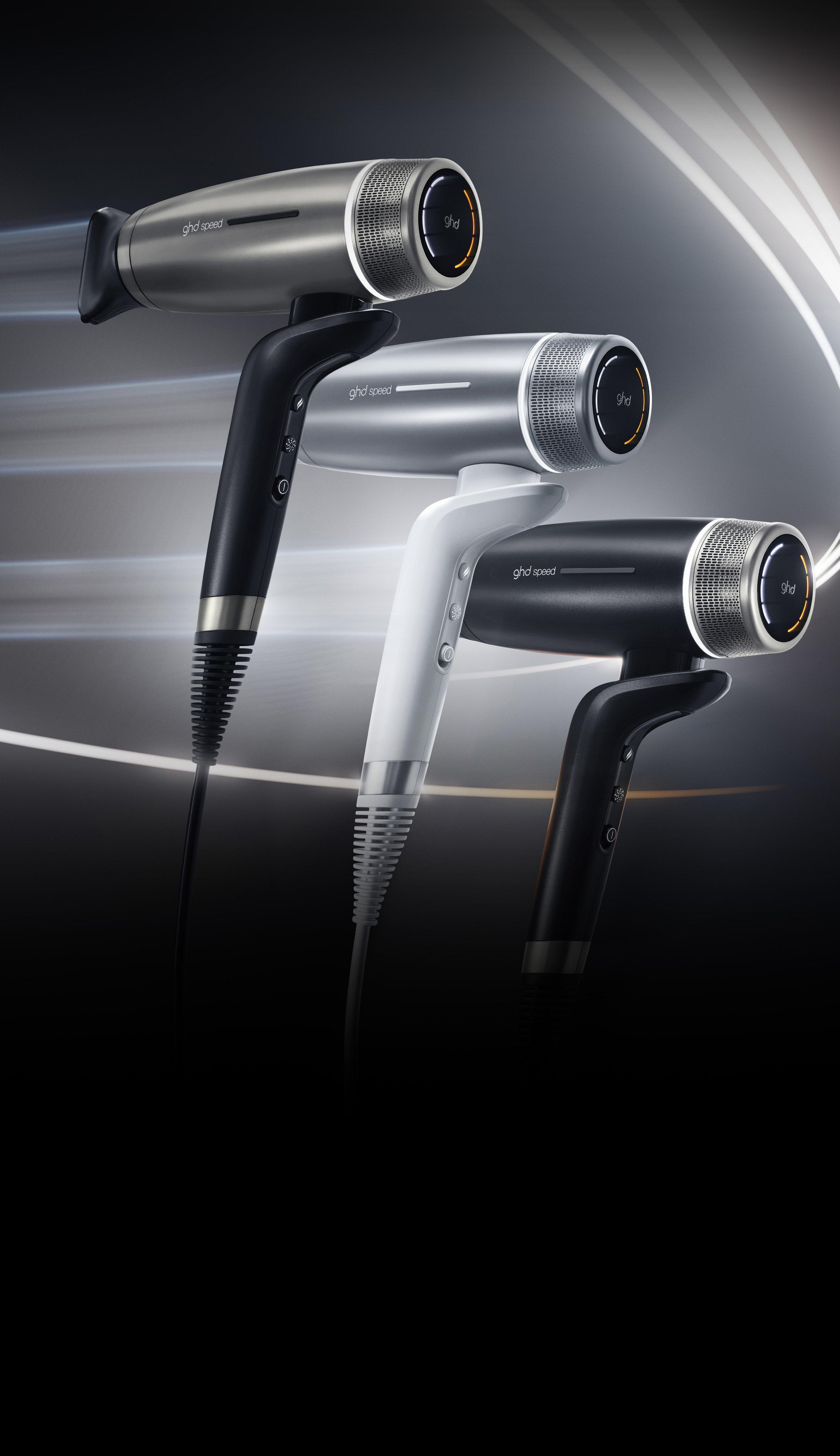 Neuer ghd speed Haartrockner in Schwarz, Titangrau und Silberweiß